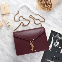 Saint Laurent Cassandra Clasp Bag In Smooth Leather Burgundy/Gold