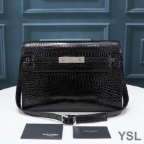 Saint Laurent Manhattan Shoulder Bag In Crocodile-Embossed Shiny Leather Black/Silver