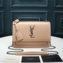 Saint Laurent Medium Sunset Chain Bag In Leather Apricot/Silver