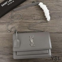 Saint Laurent Medium Sunset Chain Bag In Leather Grey/Silver