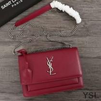 Saint Laurent Medium Sunset Chain Bag In Leather Red/Silver