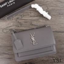 Saint Laurent Medium Sunset Chain Bag In Textured Leather Grey/Silver