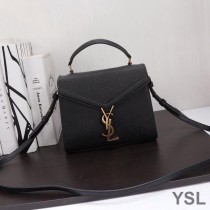 Saint Laurent Mini Cassandra Top Handle Bag In Grained Leather Black/Gold