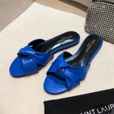 Saint Laurent Bianca Slides In Smooth Leather Blue