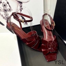 Saint Laurent Tribute Flat Sandals In Patent Leather Burgundy
