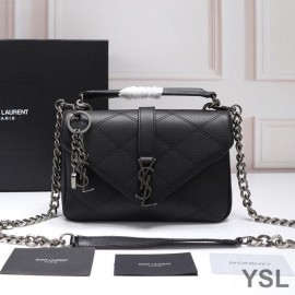 Saint Laurent Medium Classic College Chain Bag In Diamond Matelasse Leather Black/Silver
