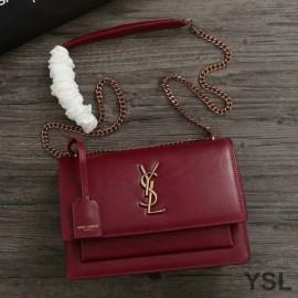 Saint Laurent Medium Sunset Chain Bag In Leather Red/Gold