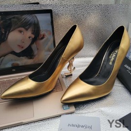Saint Laurent Opyum Pumps In Smooth Leather with Gold Heel Gold